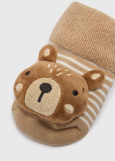 Baby Beige Bear Rattle Socks (Newborn-6mths)