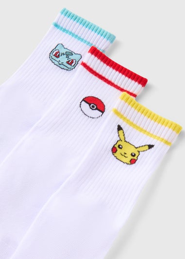 Pokémon 3 Pack Kids White Socks (Younger 9-Older 5.5)