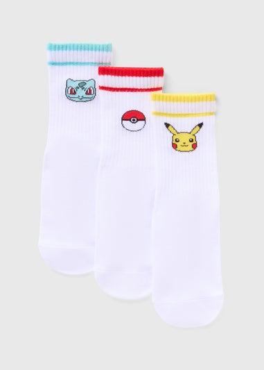 Pokémon 3 Pack Kids White Socks (Younger 9-Older 5.5)