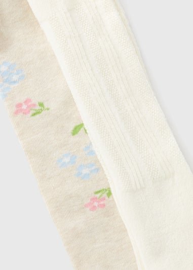 2 Pack Baby Cream Flower Tights (Newborn-18mths)