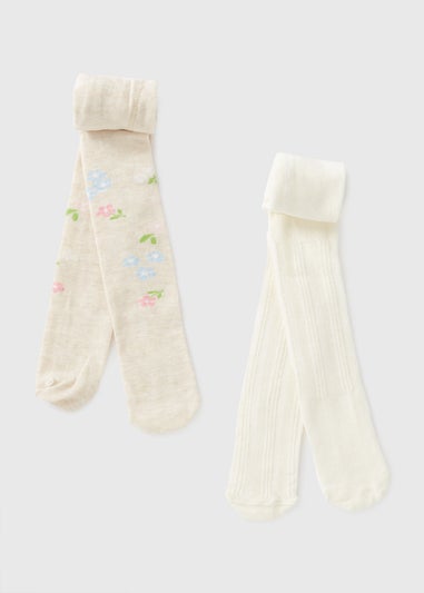 2 Pack Baby Cream Flower Tights (Newborn-18mths)