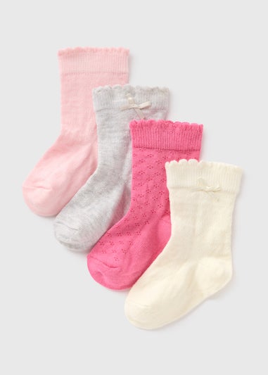 4 Pack Baby Pink Pointelle Socks (Newborn-23mths)