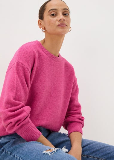 Pink Crew Neck Knitted Jumper