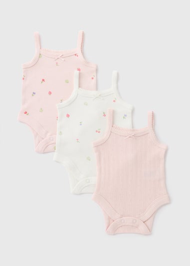 3 Pack Baby Pink Fruit Cami Bodysuits (Newborn-23mths)