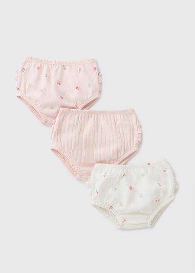 3 Pack Baby Pink Fruit Frill Knickers (Newborn-23mths)