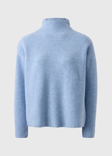 Pale Blue High Neck Ribbed Knit Jumper