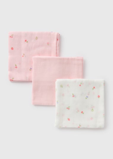 3 Pack Baby Pink Floral Muslin Cloths