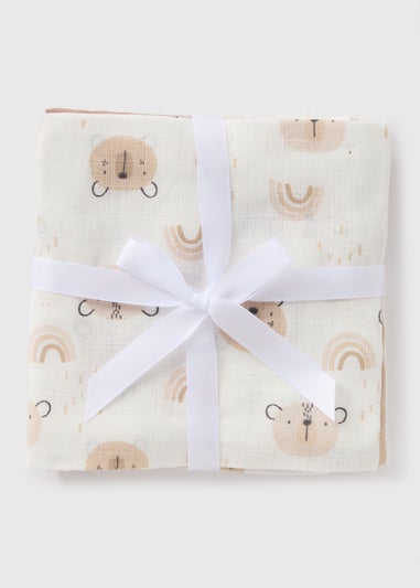 3 Pack Baby Beige Bear Muslin Cloths