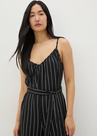 Black Jersey Stripe Wide Leg Jumpsuit