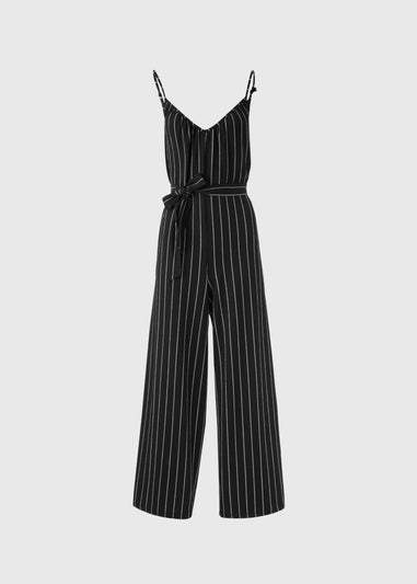 Black Jersey Stripe Wide Leg Jumpsuit