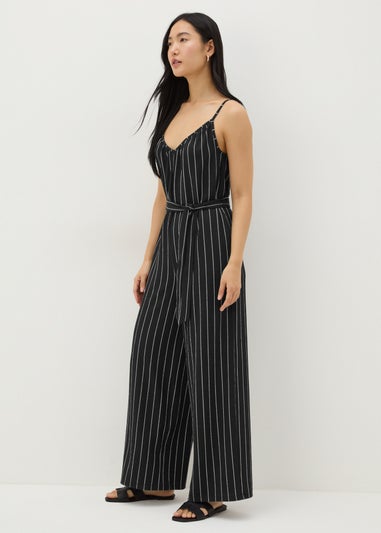 Black Jersey Stripe Wide Leg Jumpsuit