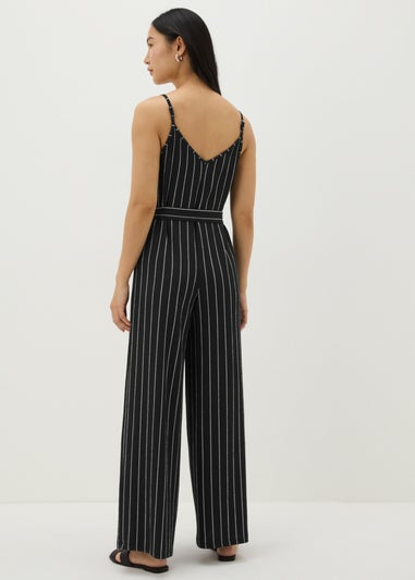 Black Jersey Stripe Wide Leg Jumpsuit