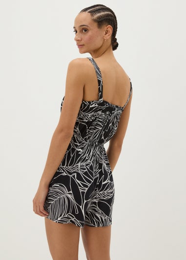 Black Leaf Print Playsuit