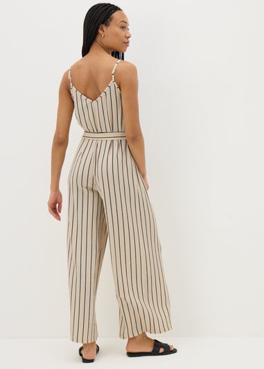 Cream Jersey Stripe Wide Leg Jumpsuit