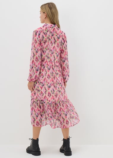 Pink Patterned Midi Tea Dress