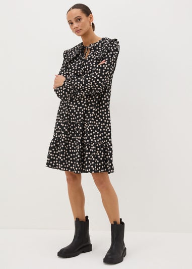 Black Spot Oversized Collar Mini Dress