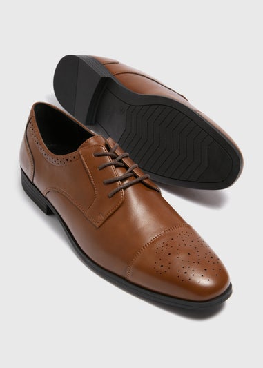 Tan Faux Leather Brogue Shoes