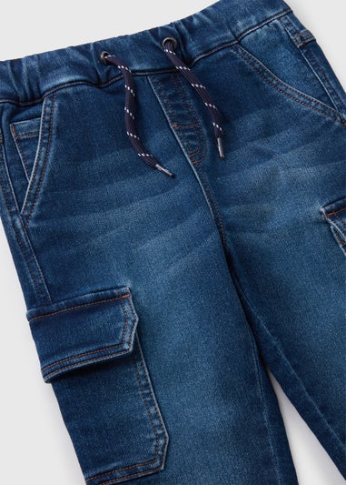 Boys Blue Knit Cuffed Cargo Jeans (1-7yrs)