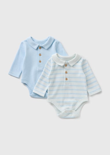 2 Pack Baby Blue Collared Bodysuits (Newborn-18mths)