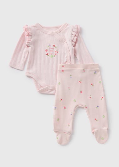 2 Piece Baby Pink Fruit Pointelle Set (Newborn-12mths)