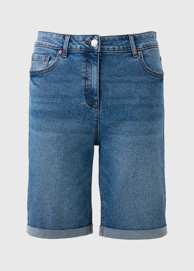 Blue Mid Wash Denim Knee Length Shorts