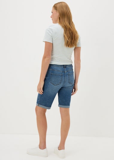 Blue Mid Wash Denim Knee Length Shorts