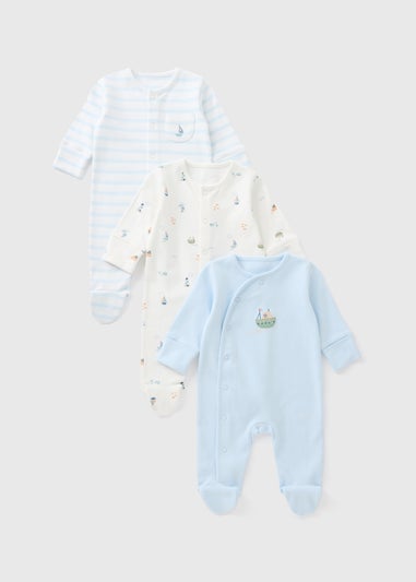 3 Pack Baby Blue Boat Sleepsuits (Newborn-18mths)