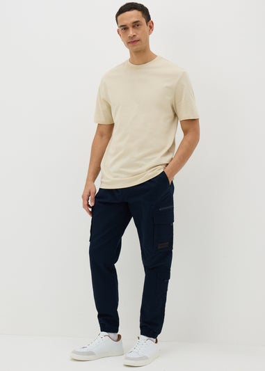 Navy Multi Pocket Canvas Cargo Trousers