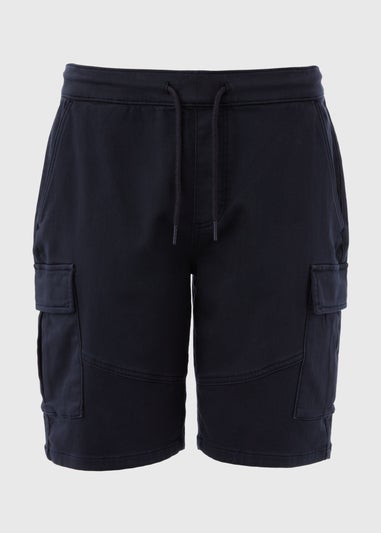 Navy Knitted Cargo Shorts