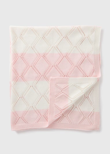 Baby Pink Stripe Knitted Blanket