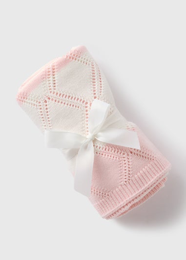 Baby Pink Stripe Knitted Blanket