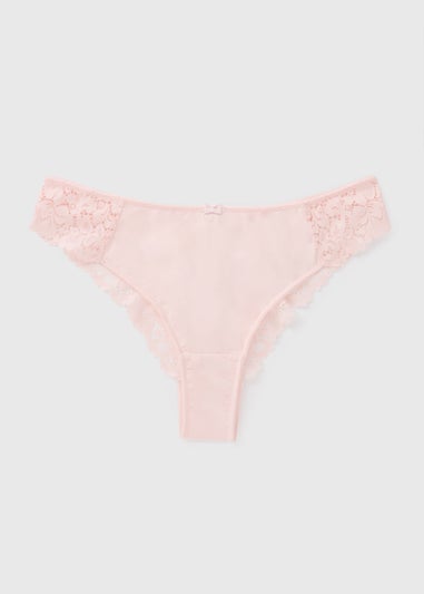 Pink Lace Detail Brazilian Knickers