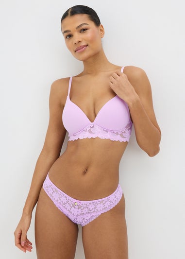 Lilac Floral Lace Brazilian Knickers