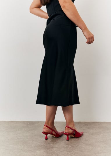 In The Style Black Satin Midi Skirt