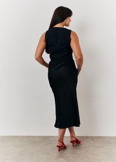 In The Style Black Satin Midi Skirt