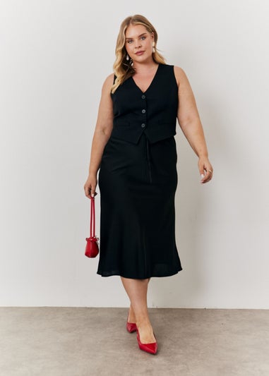 In The Style Black Satin Midi Skirt