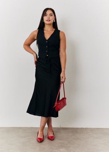 In The Style Black Satin Midi Skirt