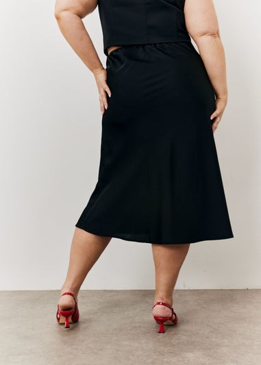 In The Style Black Satin Midi Skirt