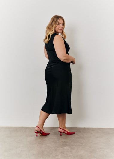 In The Style Black Satin Midi Skirt