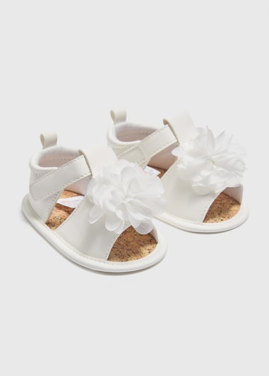 Baby White Corsage Soft Sole Sandals (Newbown-18mths)