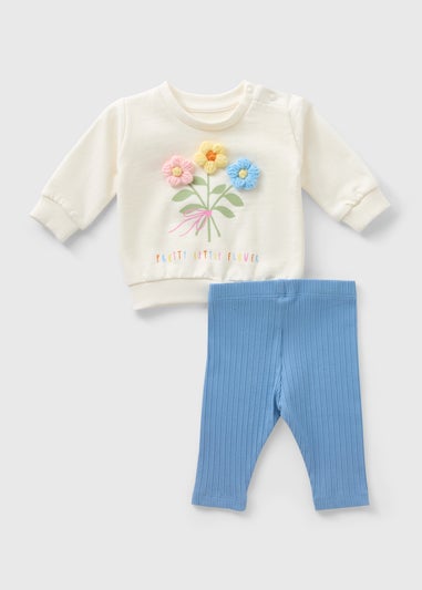 Baby Ecru 3D Flower  Sweatshirt & Legging Set (Newborn-23mths)