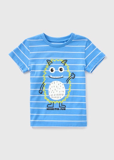 Boys Blue Stripe Monster Stripe T-Shirt (1-7yrs)