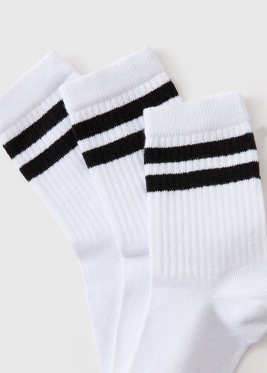 3 Pack Girls White Stripe Sports Socks (Younger 6-Older 6.5)