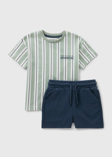 Boys Green Stripe T-Shirt & Shorts Set (1-7yrs)