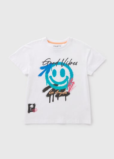 Boys White Good Vibes Graffiti T-Shirt (7-15yrs)