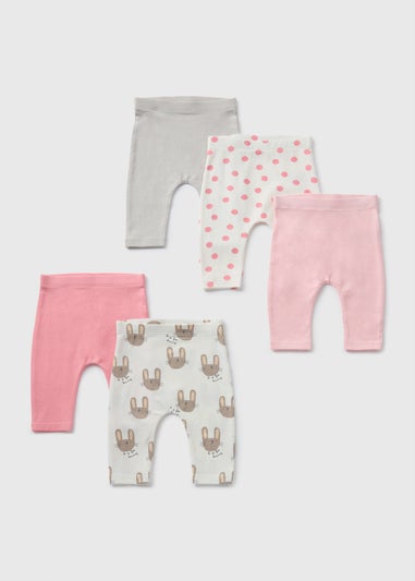 5 Pack Baby Pink Bunny Leggings (Newborn-23mths)