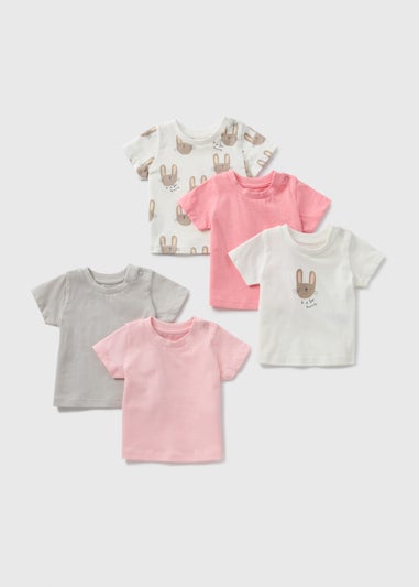 5 Pack Baby Pink Bunny T-Shirts (Newborn-23mths)