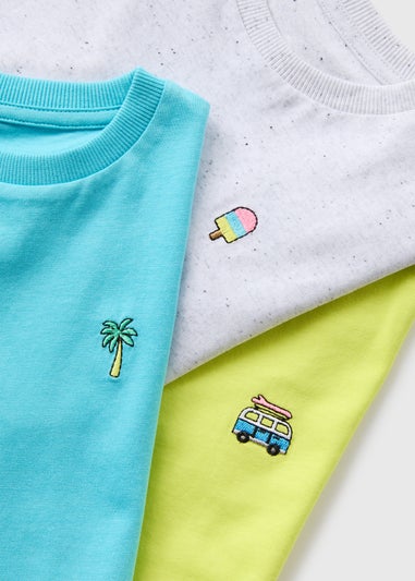 3 Pack Boys Multicolour Embroidered T-Shirts (1-7yrs)