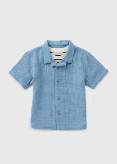 Boys Blue Stripe T-Shirt & Shirt Set (1-7yrs)