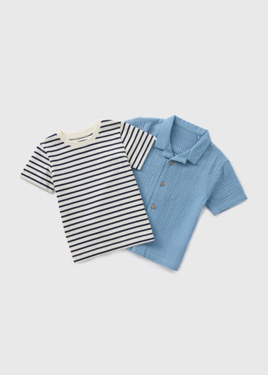 Boys Blue Stripe T-Shirt & Shirt Set (1-7yrs)